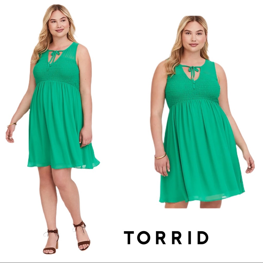 NEW TORRID GREEN CHIFFON SMOCK FRONT TANK …